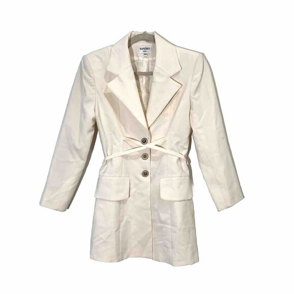 Sandro Jackets & Blazers - Vintage Sandro Blazer Jacket‎ Women’s 38 Lace Up White Chic